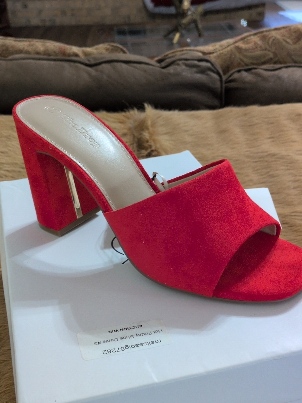 Red Suede Open-Toe Block Heel Mule